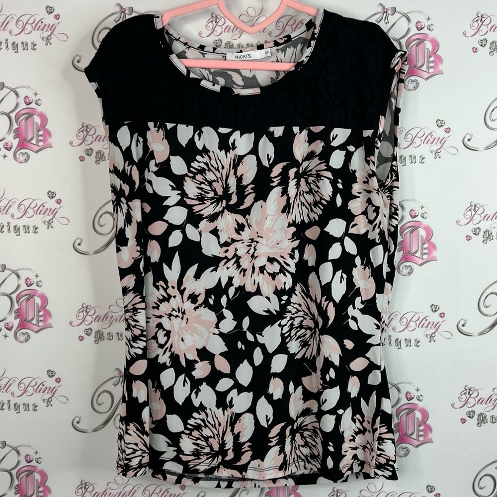 Ricki's tank top flowers Black Pink Floral Blouse sleeveless stretchy